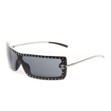 chanel sunglasses with swarovski crystals|CHANEL Swarovski Crystal Encrusted Shield Sunglasses .